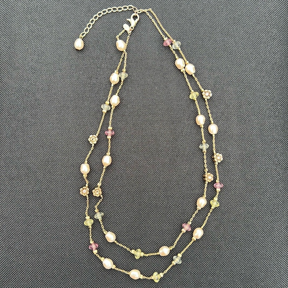 Premier Design Gold-tone Necklace w/ pearls ~ beads ~ flowers